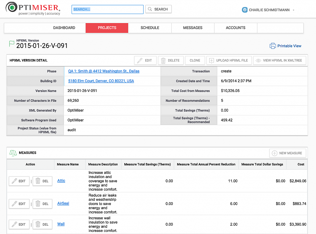 Push-button HPXML parsing and analysis tied to the project.